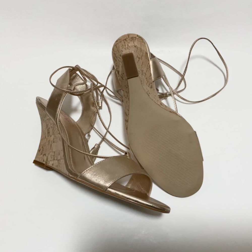 Lilly Pulitzer Aria Cork Wedge Heel Gold Leather Pump Sandal Lace Up Dress Shoes - Picture 7 of 12